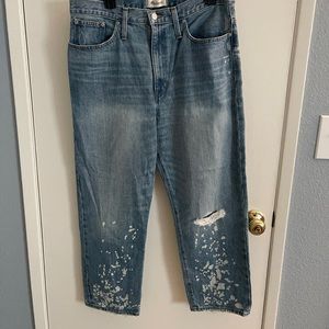 Madewell shredded and bleached denim mom jeans